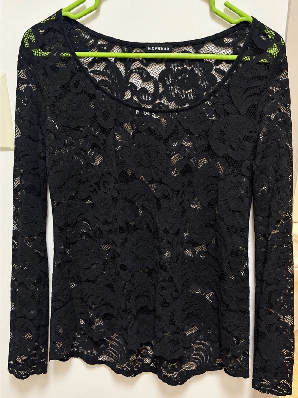 Express Black Floral Lace Long Sleeve Top